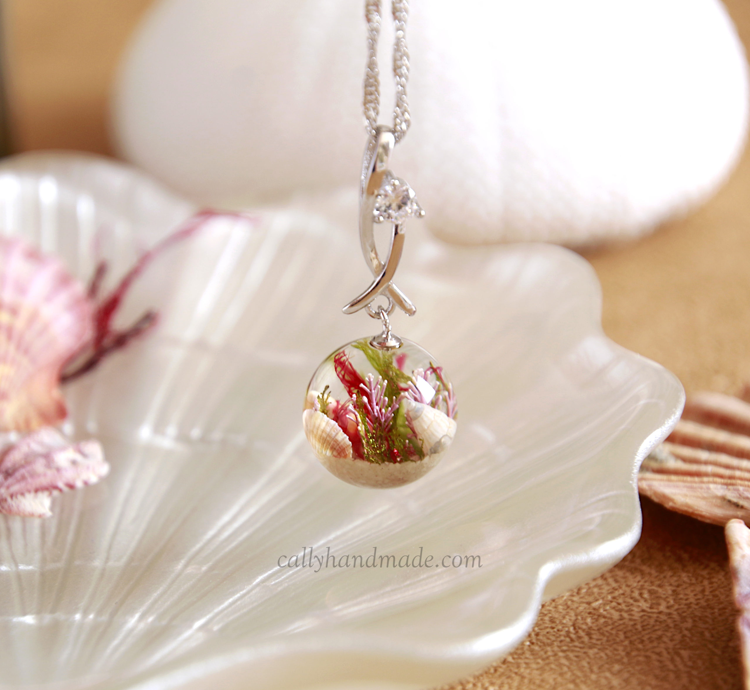 01 collier argent rhodié mer coquillages